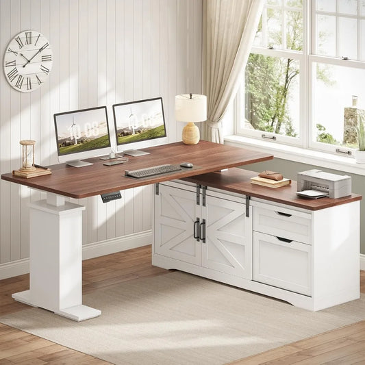 Farmhouse L Shaped Standing Desk 55 Inch Adjustable Corner Office Desk