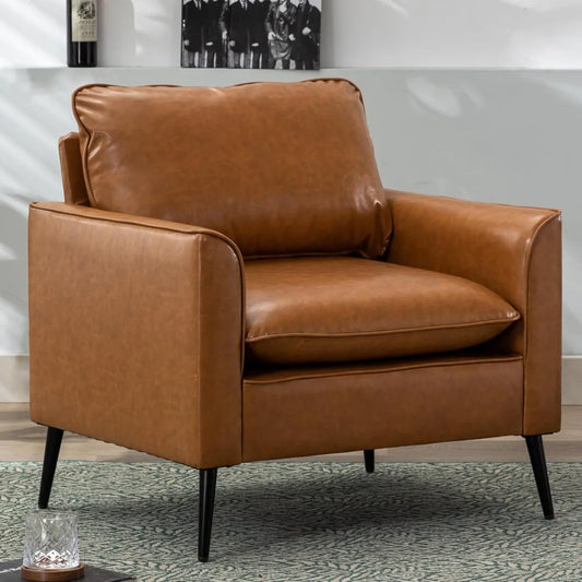 Modern Leather Accent Chair Oversized Upholstered Armchair Living Room