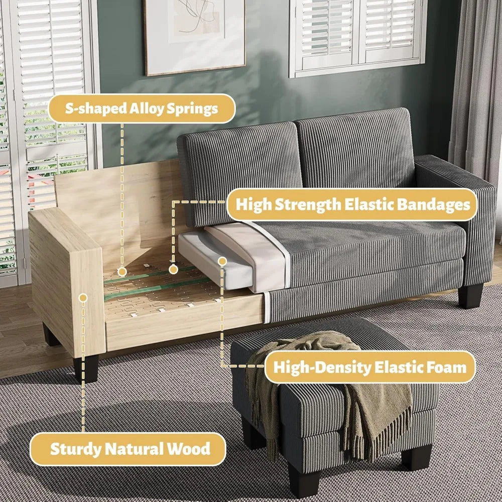 Ljustra L-Shaped Sectional Sofa with Movable Ottoman for Small Spaces