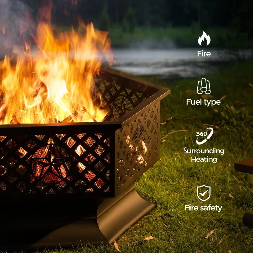 33 Inch Hexagon Outdoor Fire Pit Wood Burning Metal Firepit for Backyard