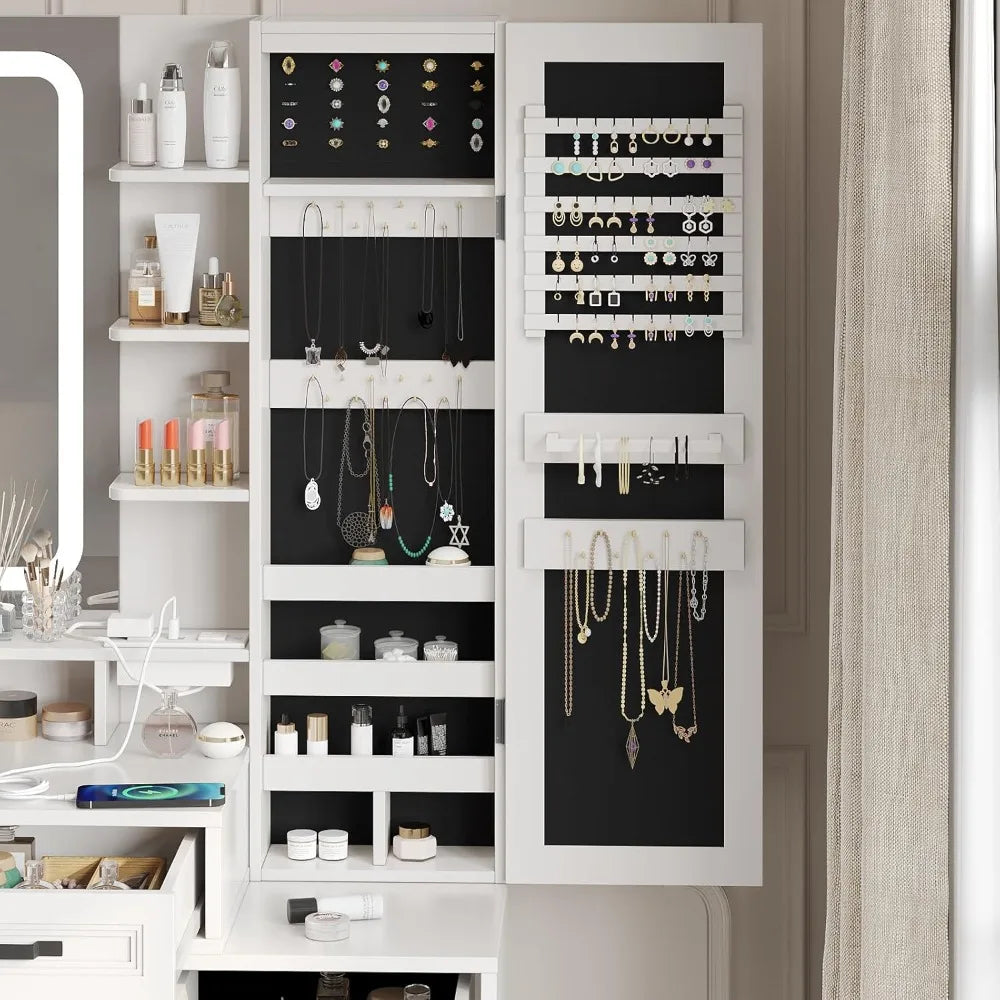 Vanity Desk with LED Mirror Jewelry Storage 3 Drawers Cabinets