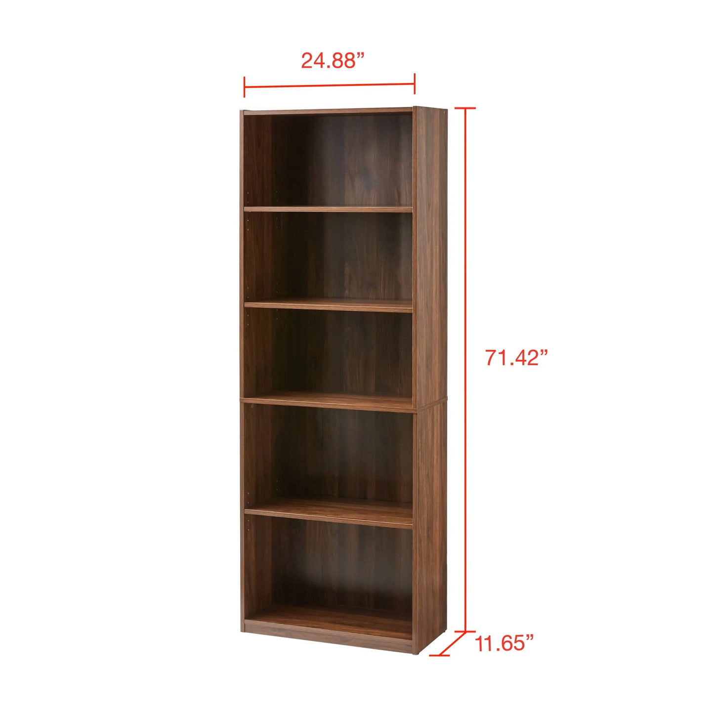 5 Shelf Bookcase Adjustable Shelves Sturdy Canyon Walnut Storage