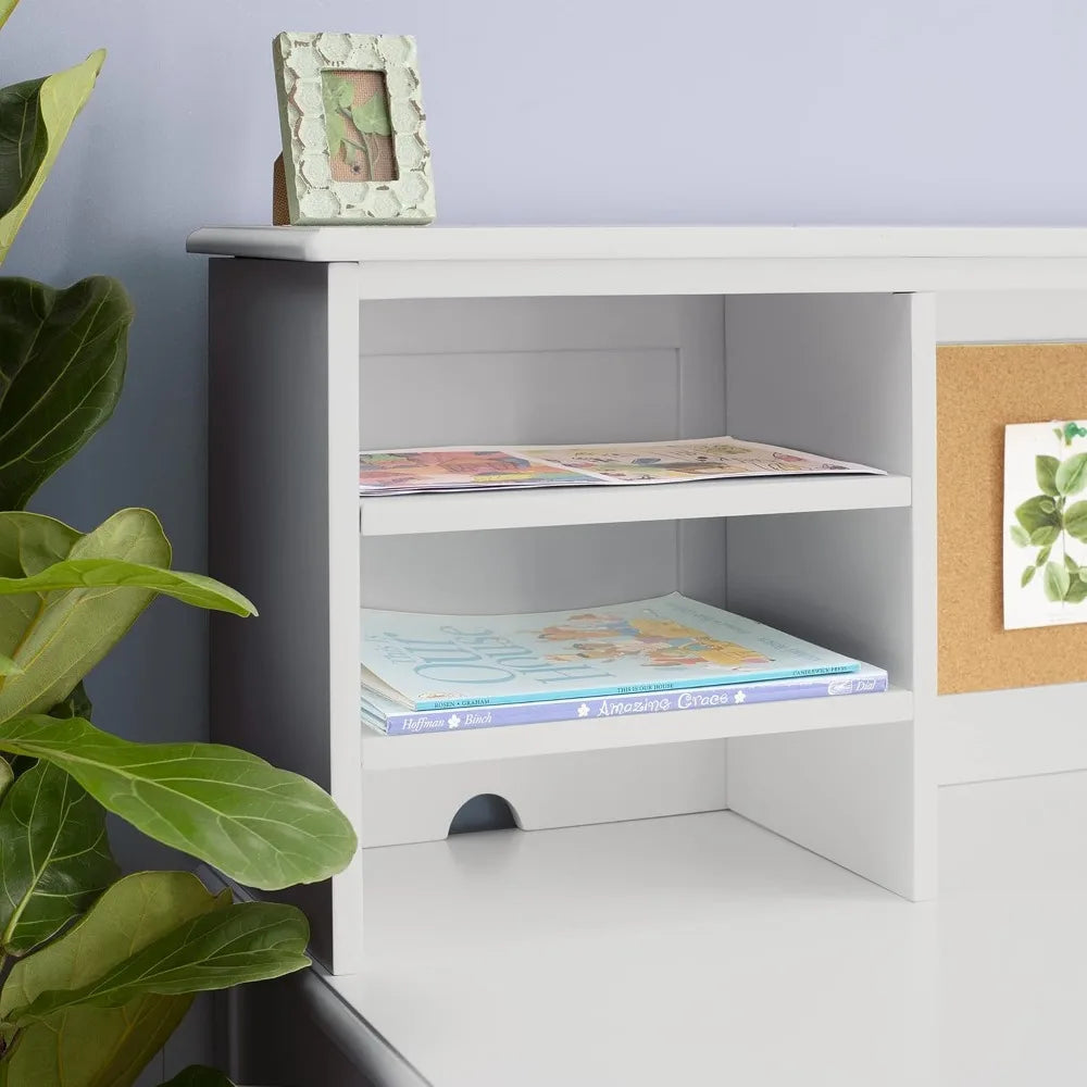 Kids Taiga Desk Chair Set with Hutch Storage Shelves Corkboard Drawers