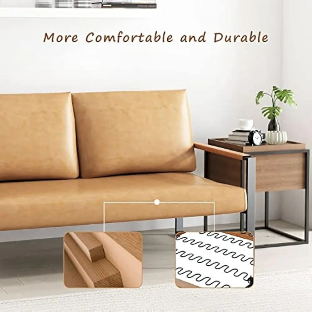 Ljustra Faux Leather Loveseat Sofa Mid-Century Modern 2 Seat Couch