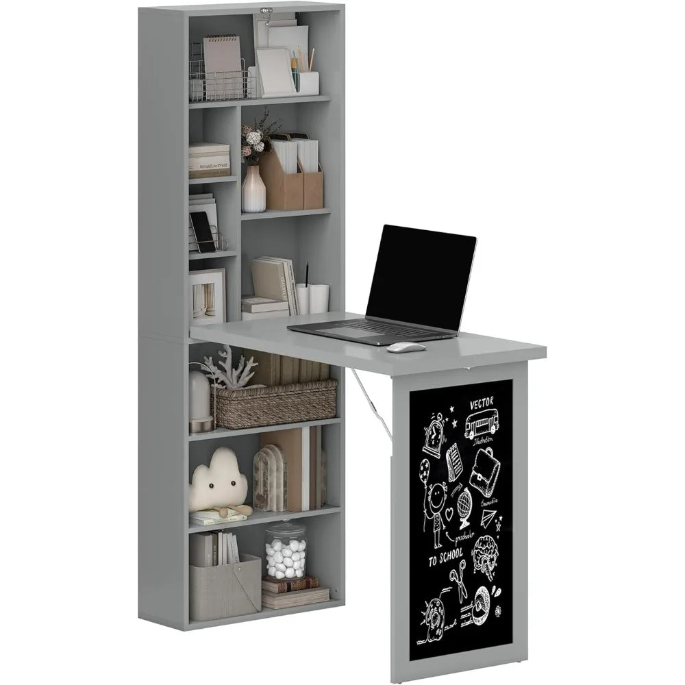Fold-Out Convertible Writing Table Wall Mount Desk Cabinet Home Office