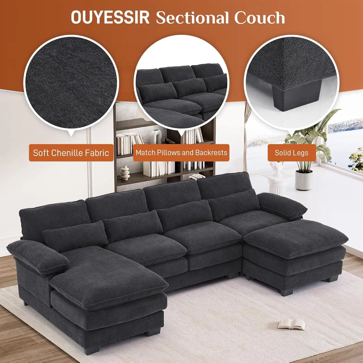 Ljustra U Shape Sectional Sofa Cloud Couch Living Room Comfy Modular Sofa