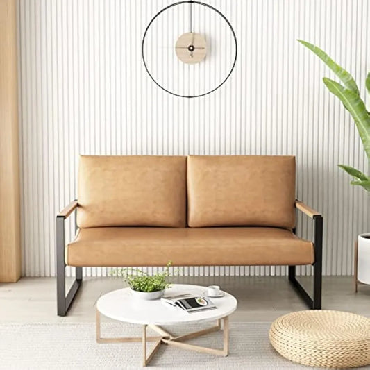 Ljustra Faux Leather Loveseat Sofa Mid-Century Modern 2 Seat Couch
