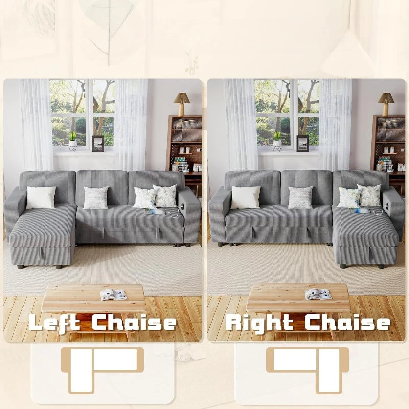 80 Inch Sleeper Sofa Couch with USB Charging Ports and Bookshelves