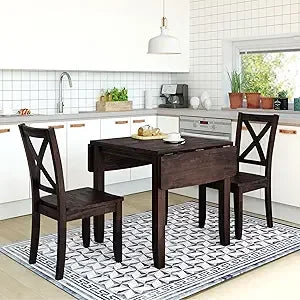 3 Piece Drop Leaf Kitchen Table Set with X-Back Chairs for Small Space