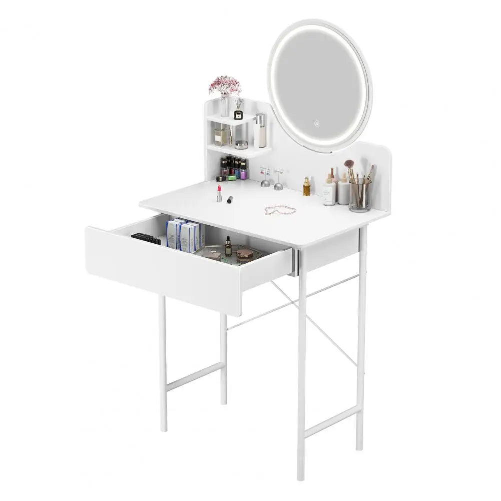 Bedroom Makeup Vanity Desk with LED Mirror Storage Shelves