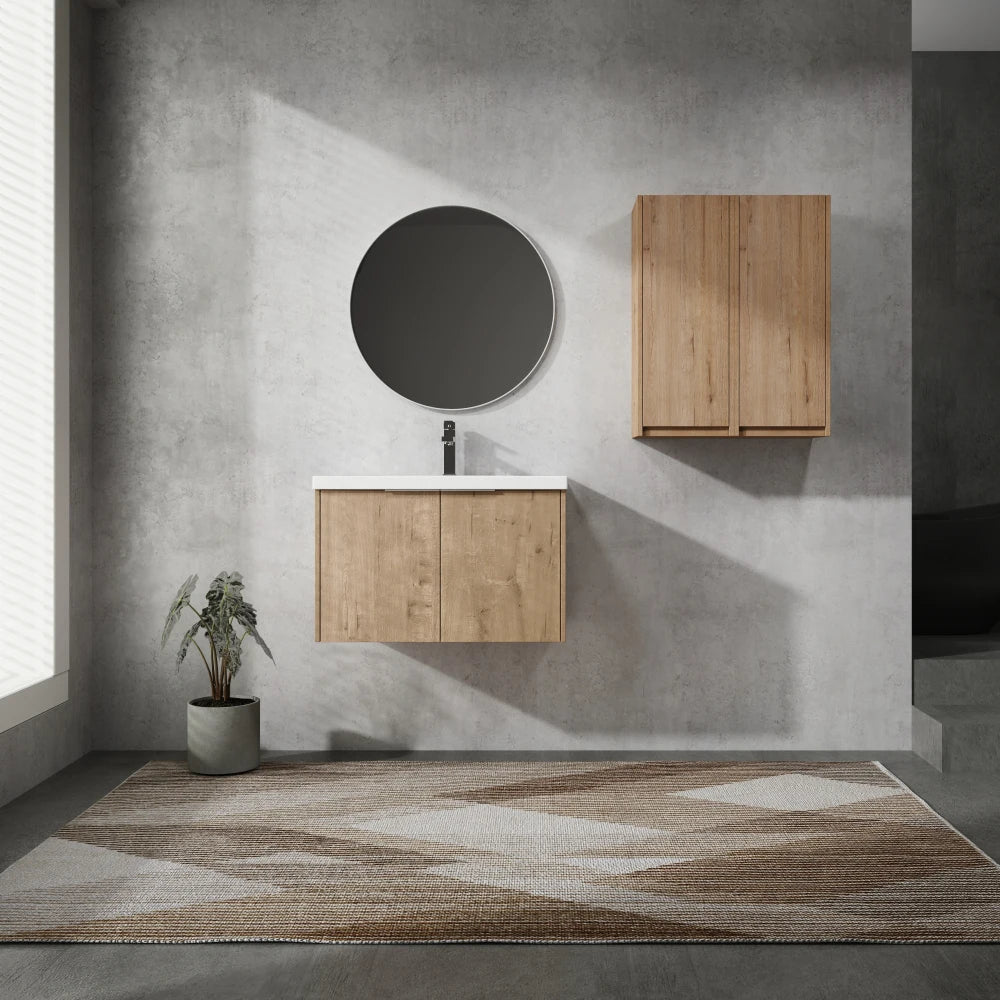 30 Inch Wall Mounted Bathroom Vanity With Sink and Side Cabinet
