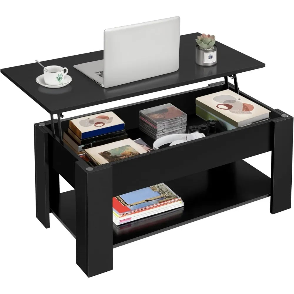 Wooden Lift Top Coffee Table with Hidden Storage for Living Room