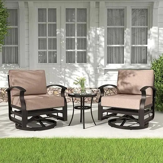 3 Pieces Outdoor Patio Furniture Set Aluminum Rocking Chair Swivel Gliders