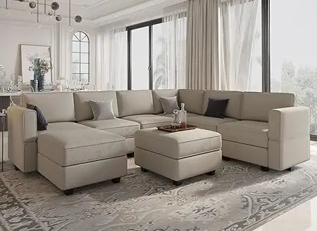 Modular Sectional Sofa Storage Seat U Shaped Couch with Ottoman