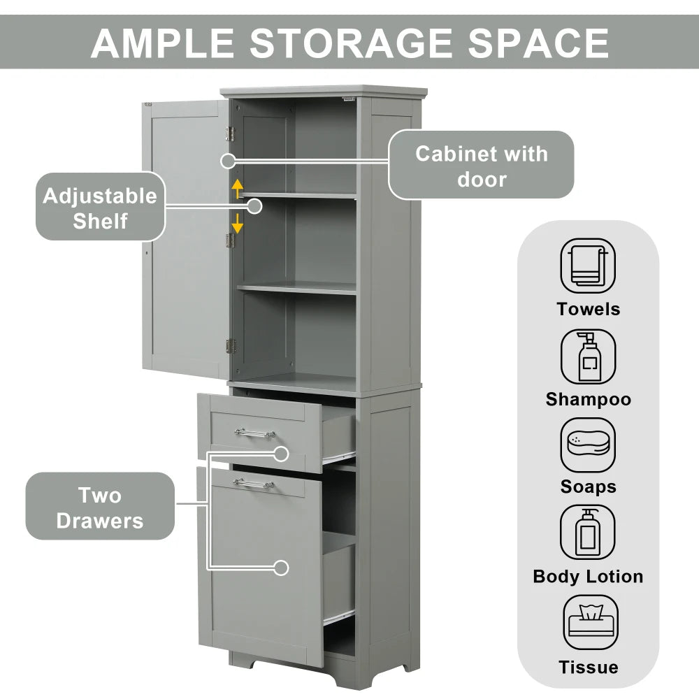 Tall Bathroom Storage Cabinet Freestanding with Adjustable Shelf and Drawers