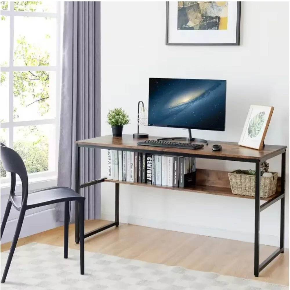 Ljustra 55 Inch Rectangle Wood Computer Desk with Bookshelf and Drawers