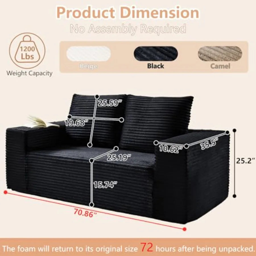 71 Boneless Couch Loveseat Sofa Comfy Deep Seat Cloud Couch Memory Foam