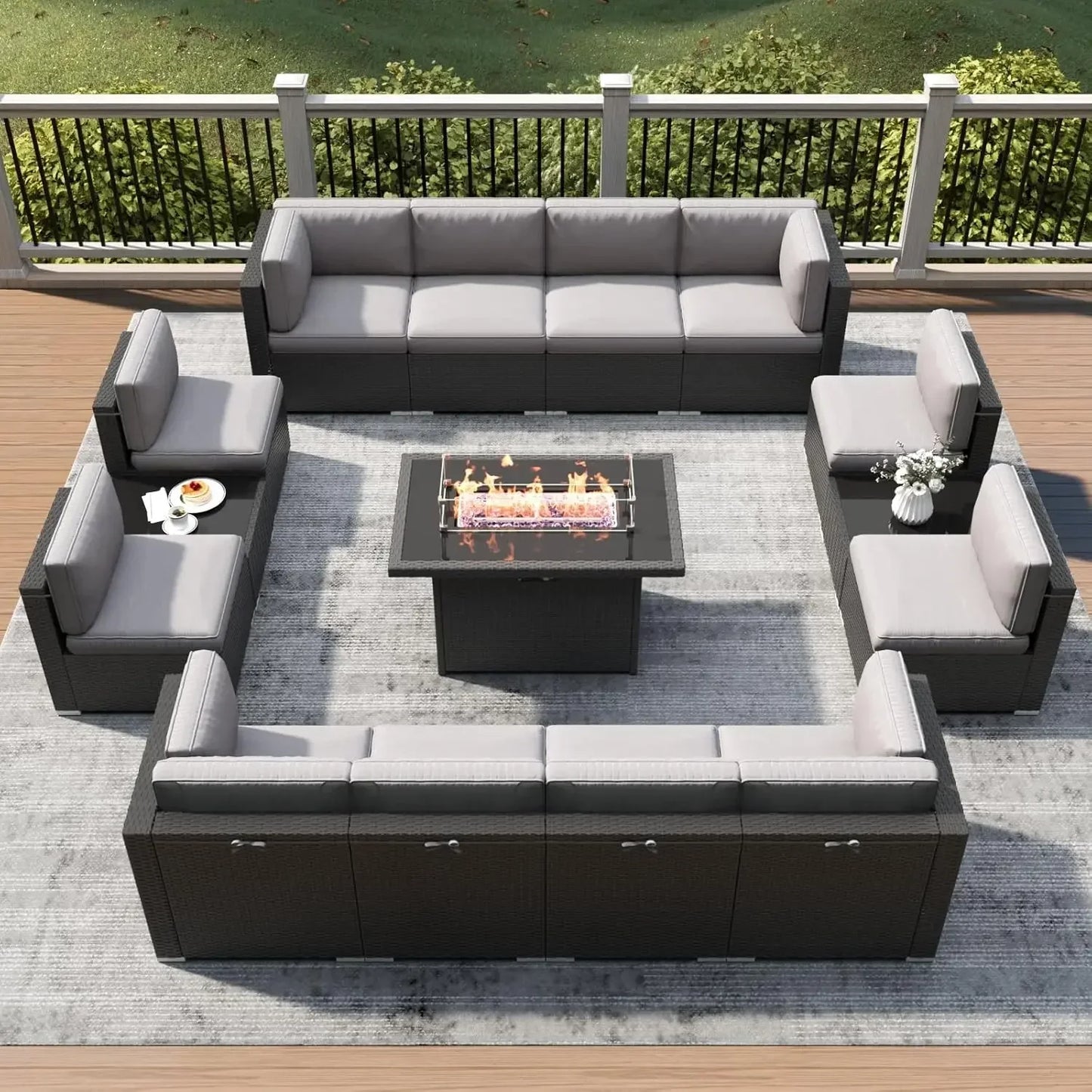15 Piece Patio Furniture Set with Fire Pit Table Outdoor Sofa Set