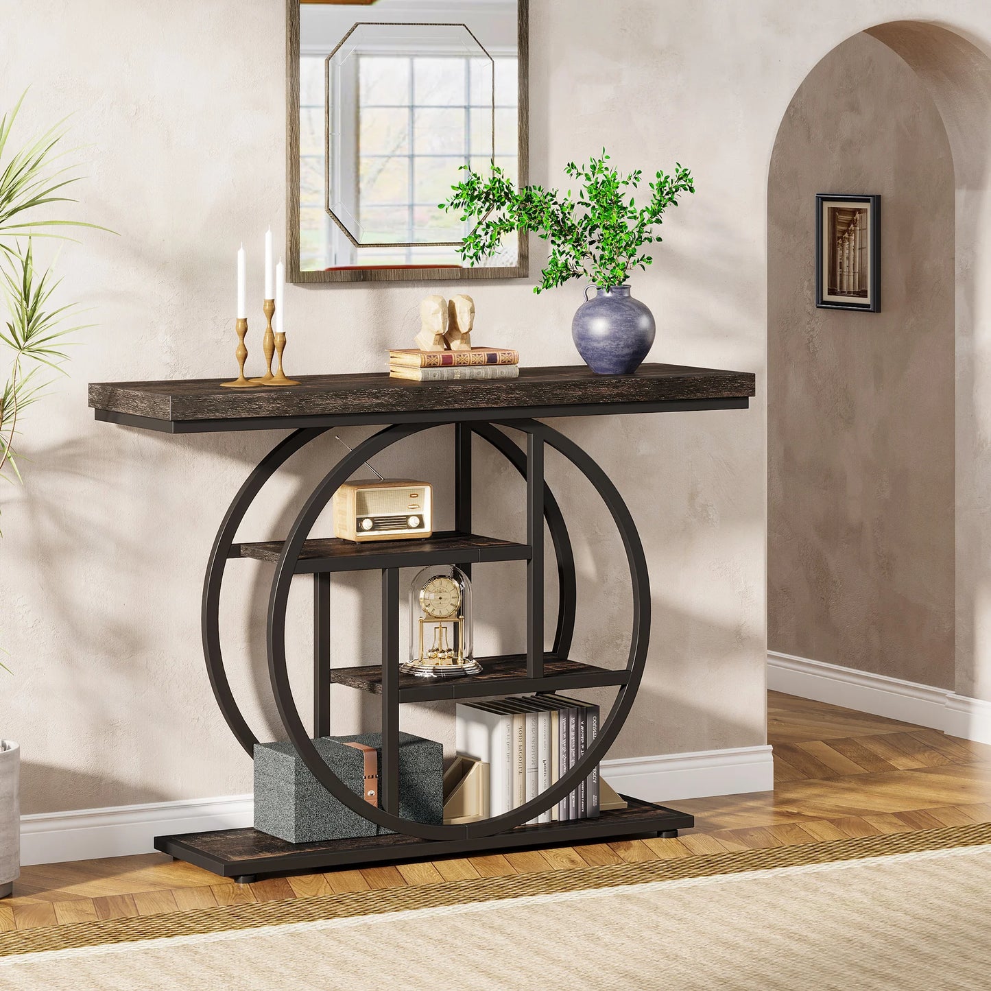 Console Table 4-Tier Entryway Table Industrial Sofa Table Living Room