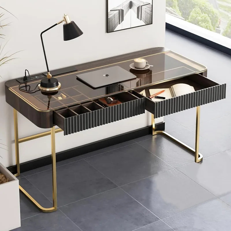 Vanity Desk with Built-in Outlet for Makeup and Home Office Use