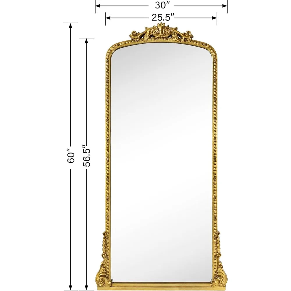 Baroque Gold Arched Full-Length Floor Mirror Antiqued Finish 30 Inch
