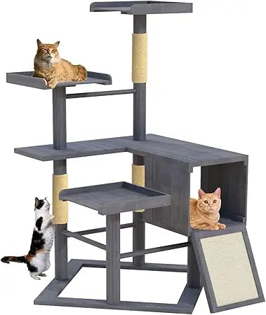Ljustra Outdoor Cat Tree 67" Weatherproof Wood Tower with Condo Perches