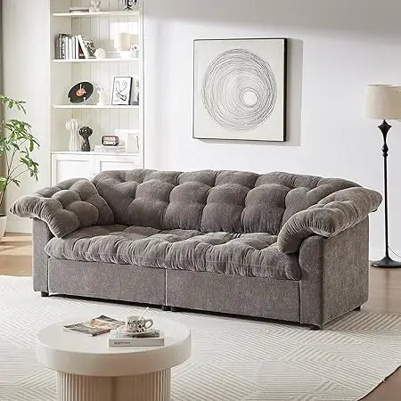 Ljustra Modern 99 Inch Chenille Tufted Sofa Couch with Armrest Pillows