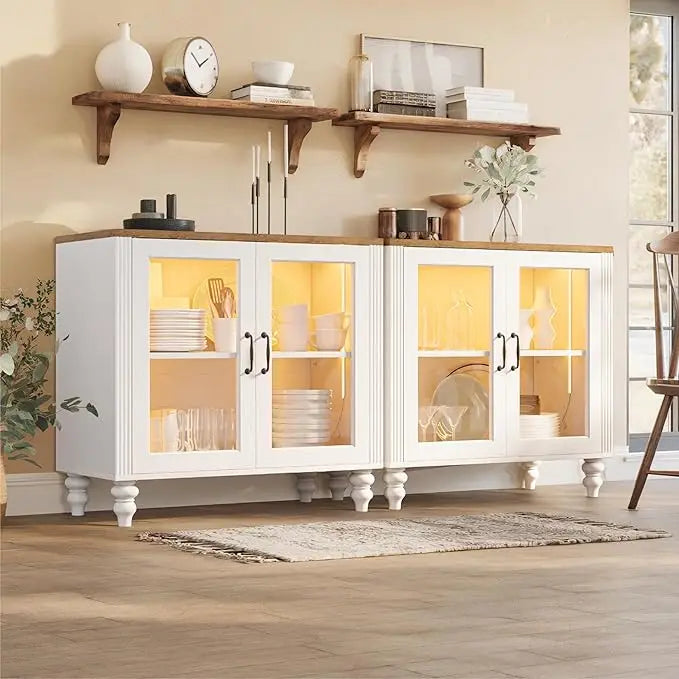 Sideboard Buffet Cabinet with Glass Doors Adjustable Shelves Modern Storage