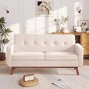 Mid Century Modern Loveseat Sofa Button Tufted Upholstered Couch