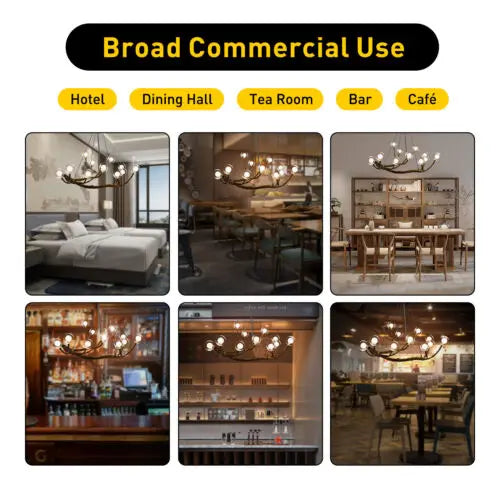 Vintage Rustic Tree Branch Glass Ball Chandelier Nordic Hanging Lamp