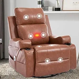 Massage Swivel Rocker Recliner Chair with Heat and Cup Holders
