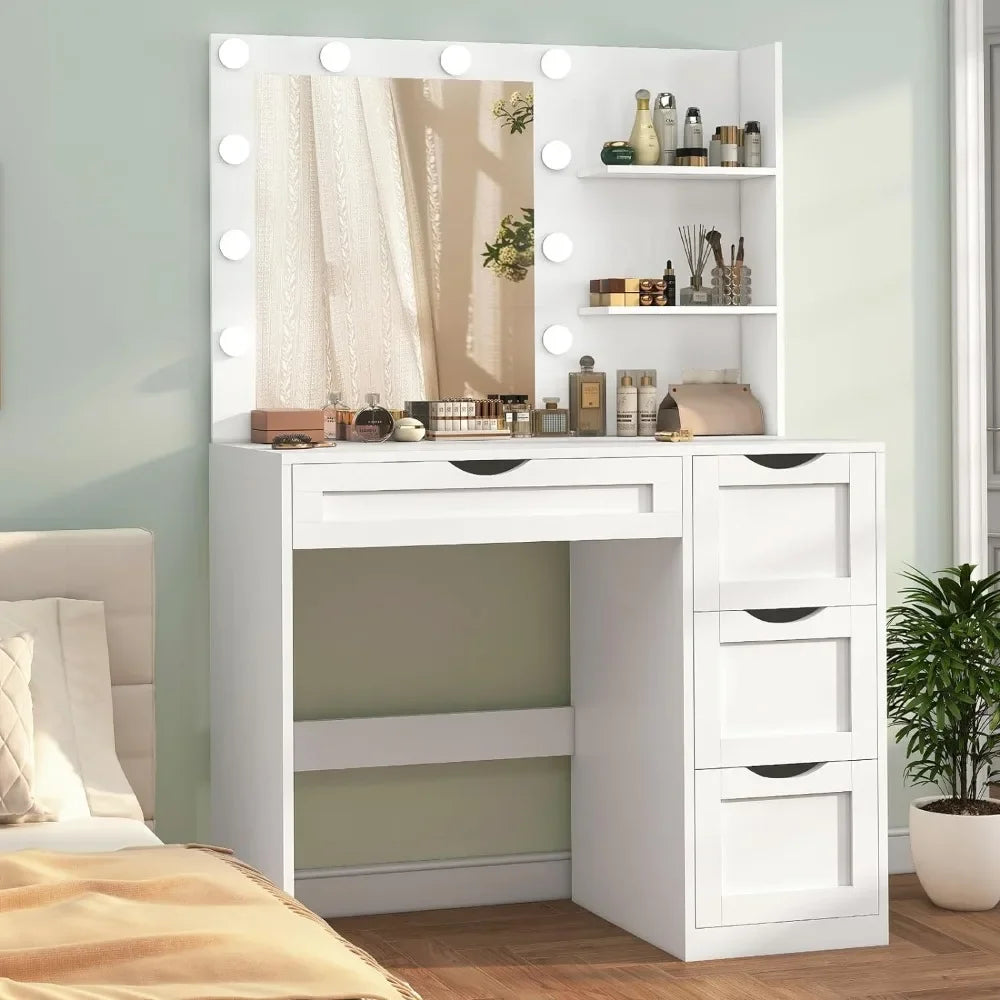 Ljustra Makeup Vanity Desk with Mirror and LED Lights 4 Drawers