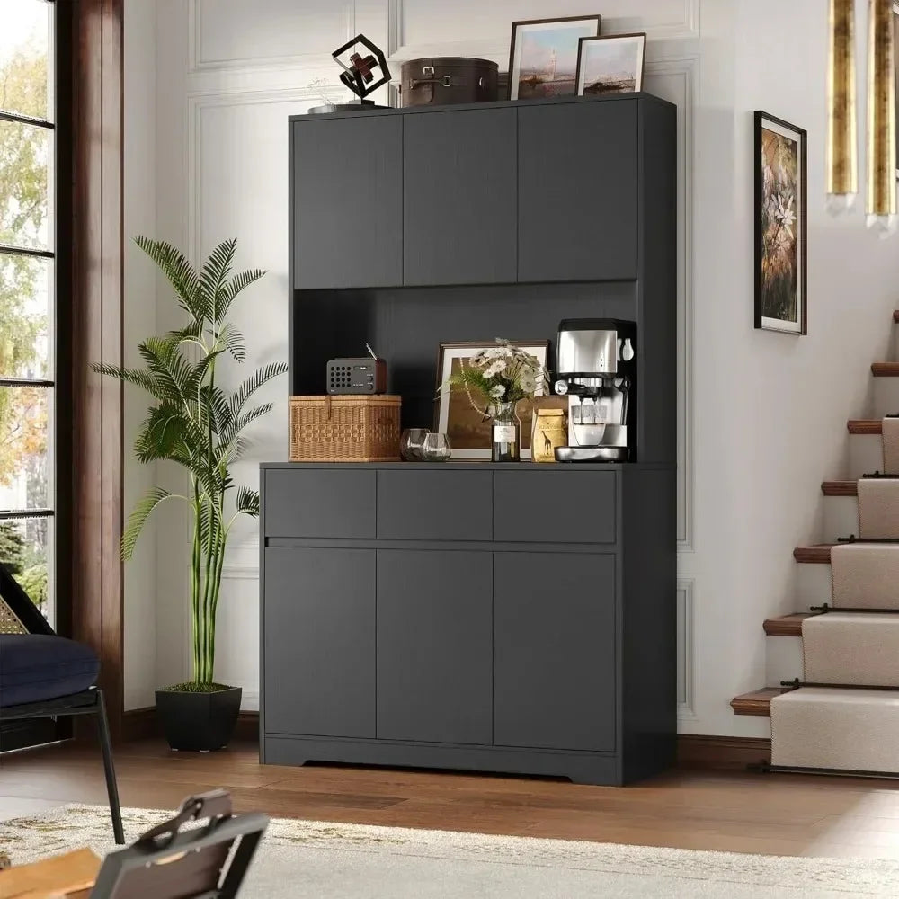 71 Inch Tall Kitchen Pantry Storage Cabinet with Power Outlets and LED Lights
