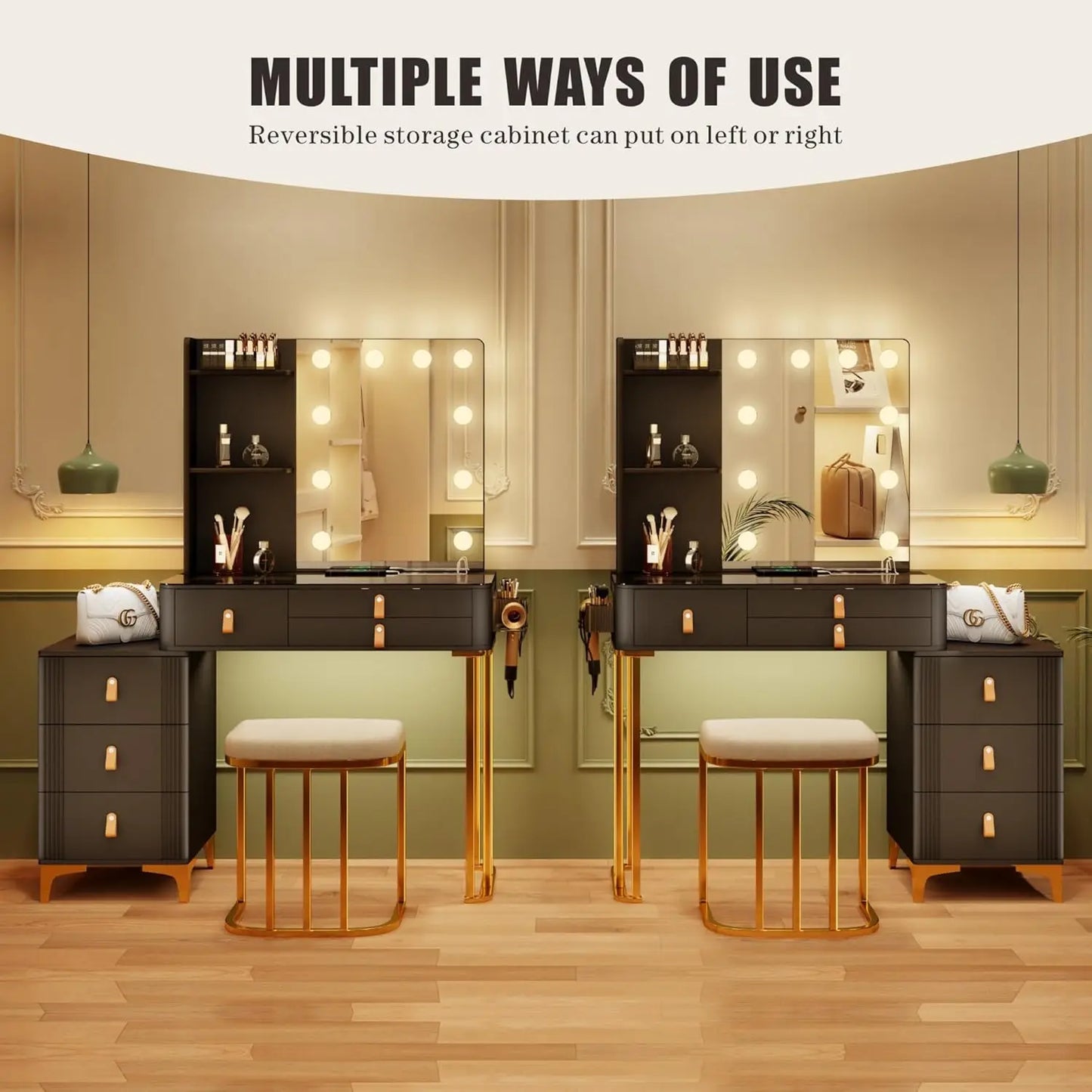 Makeup Vanity with Lights 10 Bulbs 3 Modes Storage Dresser Table