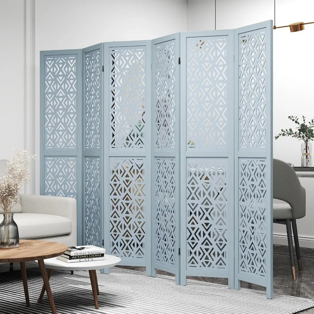 Boho Room Divider 6 Panels Solid Wood Freestanding Privacy Screen