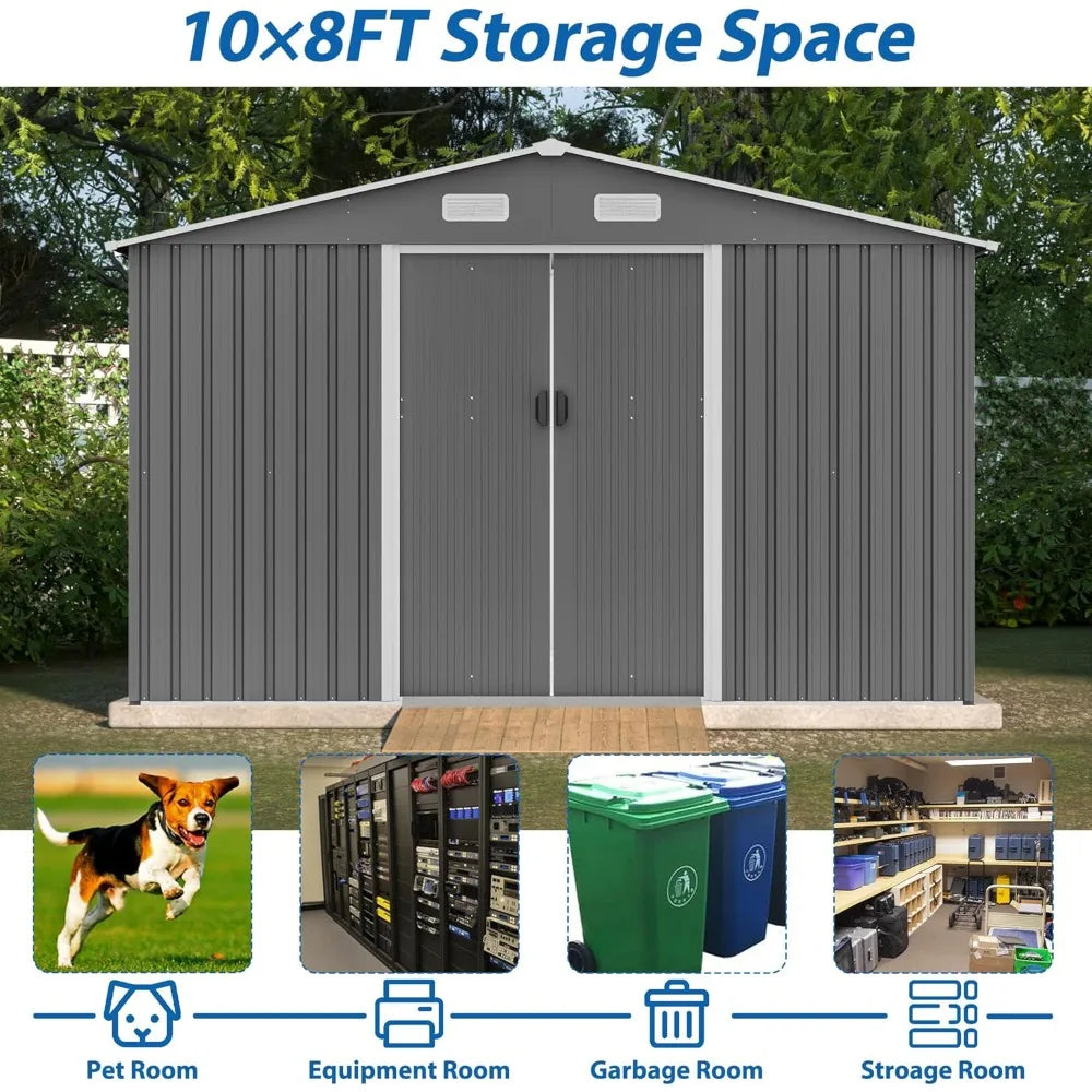 10X8 FT Outdoor Storage Shed Metal Tool Storage with Lockable Doors