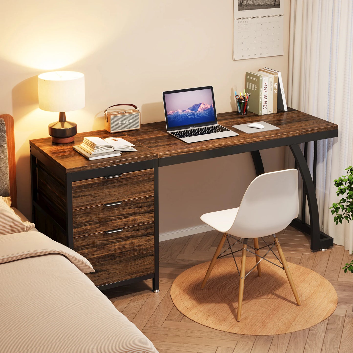 Ljustra 59 Inch Computer Desk with 3 Drawers Industrial Workstation