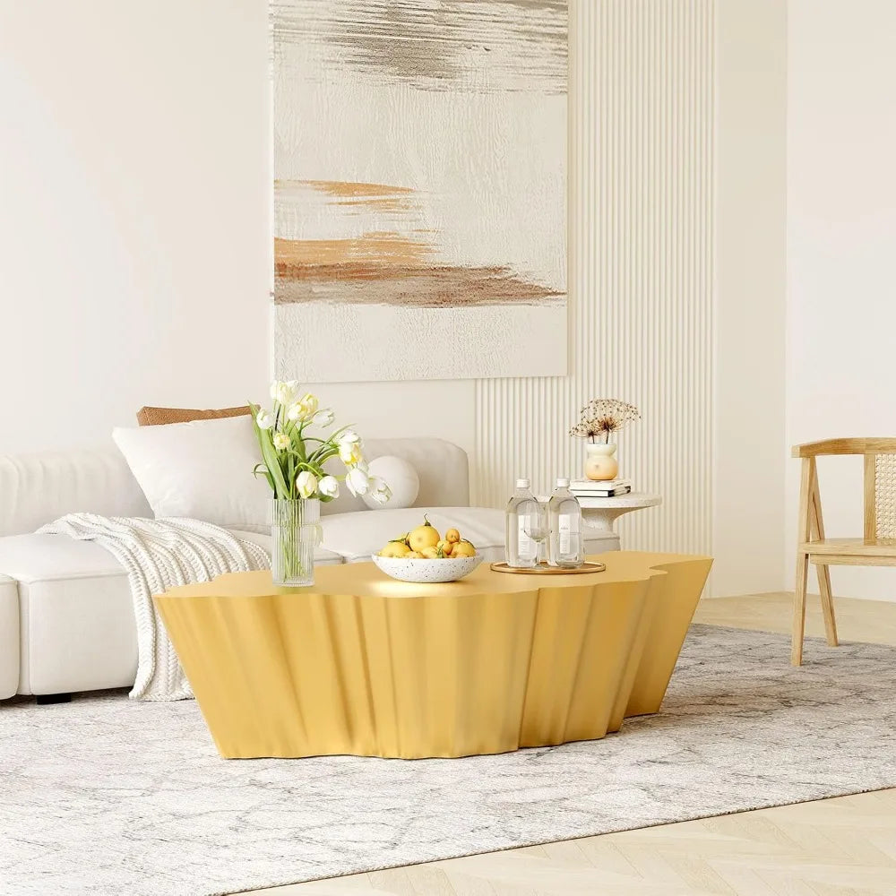 42 Inch Cloud Coffee Table Modern Gold Lightweight Fiberglass Design