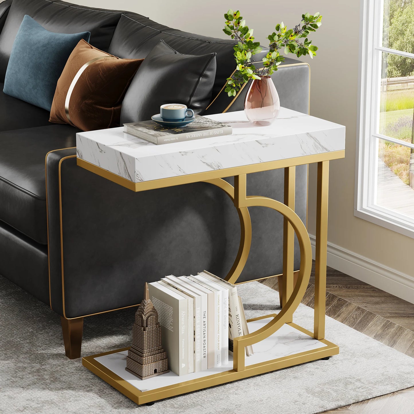 Ljustra C Shaped End Table Modern Side Table for Living Room Bedside