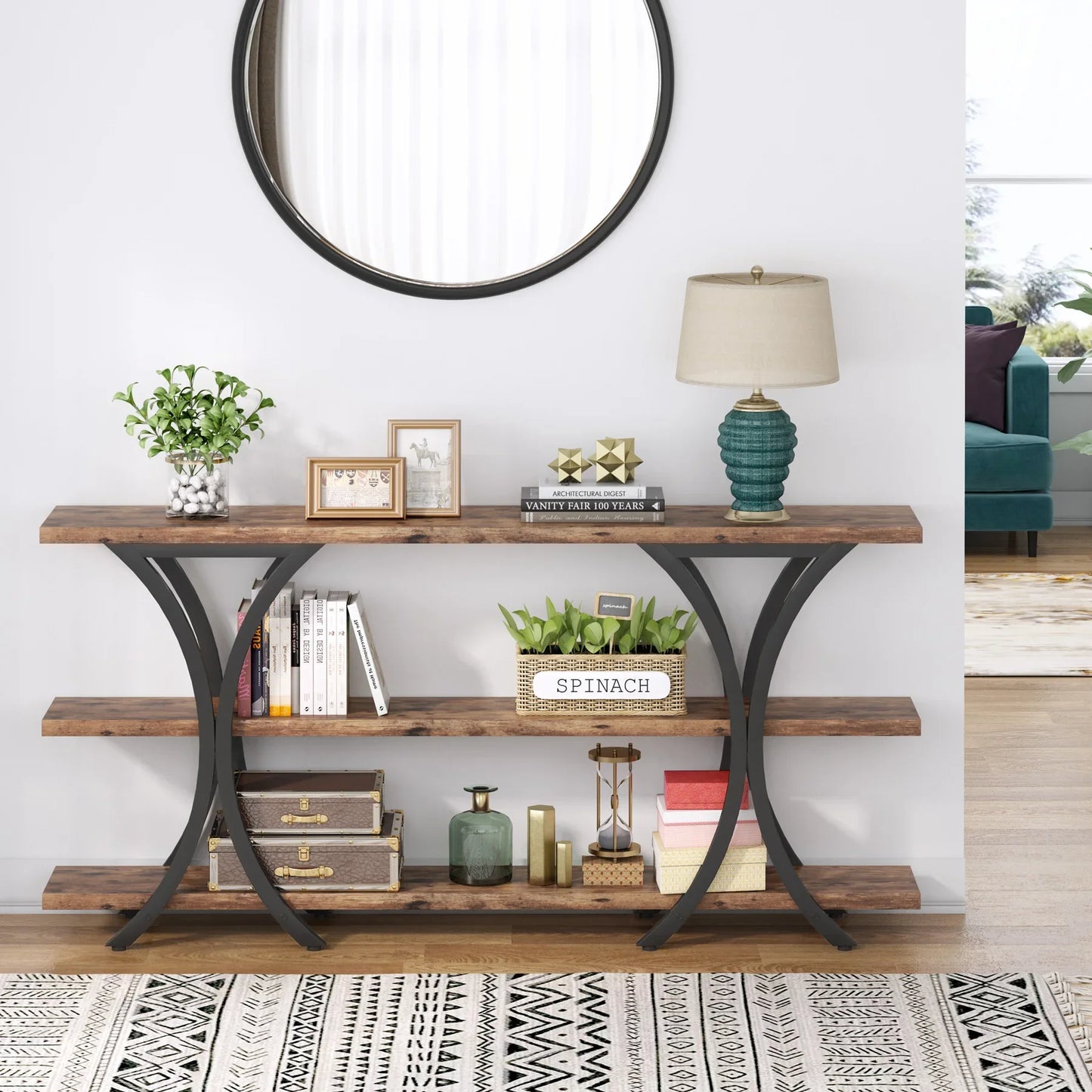 Ljustra 70.8 Inch Narrow Console Table Long Entry Table with 3 Shelves