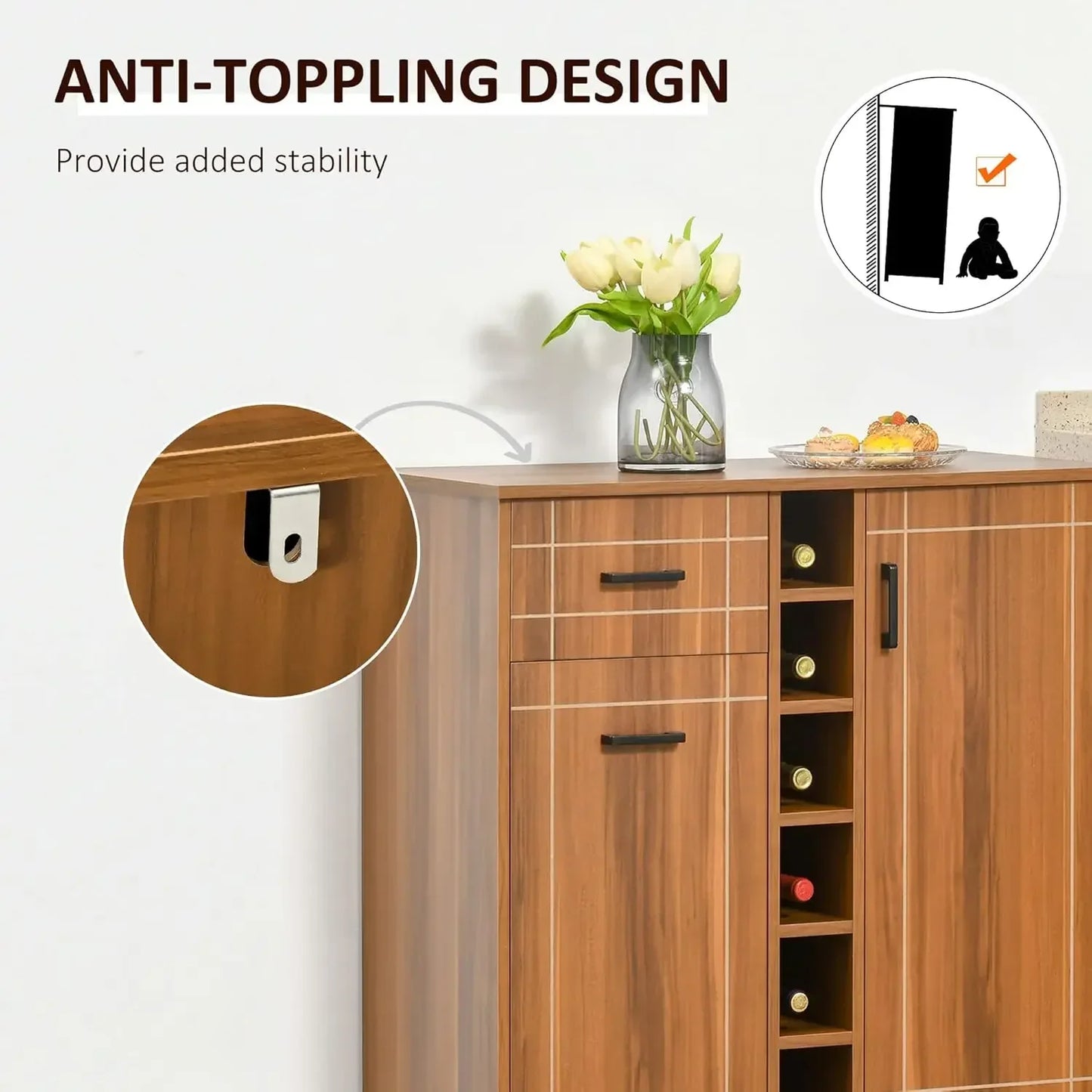 Retro Wine Cabinet Wine Rack Serving Bar 6 Bottles Storage Sideboard