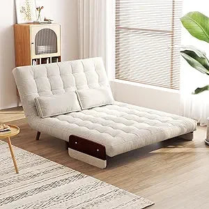 Convertible Sleeper Chair Bed 3-in-1 Futon Sofa w/ Arms & Pillow Linen Couch