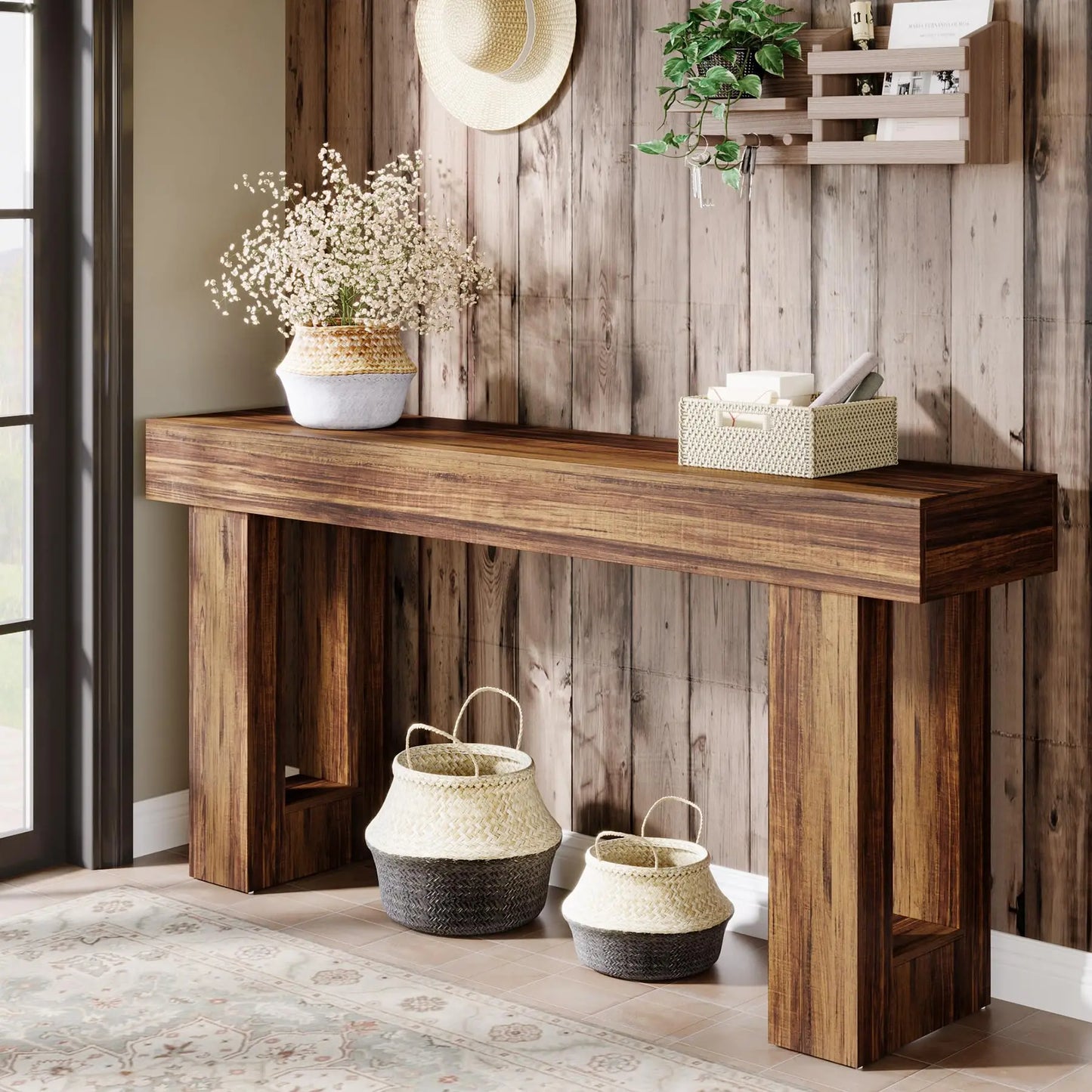 Ljustra 63 Inch Farmhouse Console Table Wooden Sofa Table Entryway Hallway