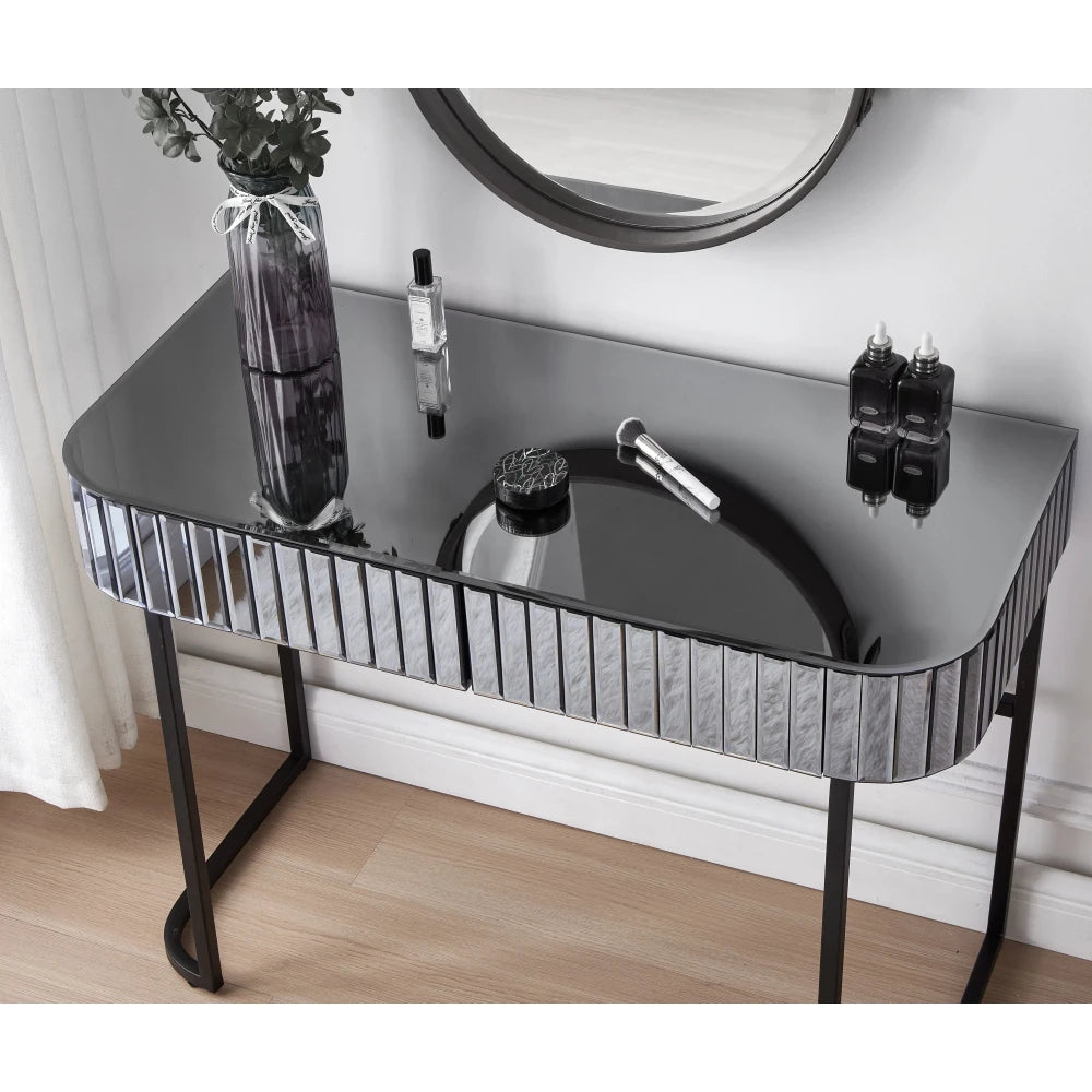 33.9" Mirrored Makeup Vanity Desk with LED Mirror and Storage Drawers