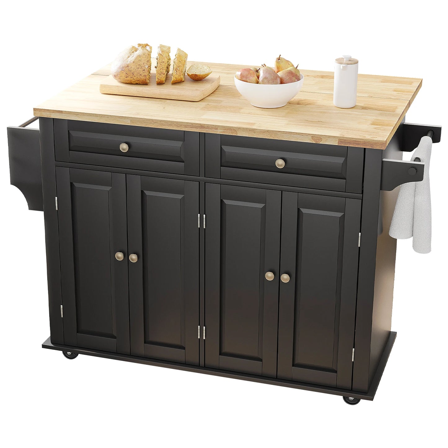 Rolling Kitchen Island on Wheels with Drop Leaf Storage Cabinet