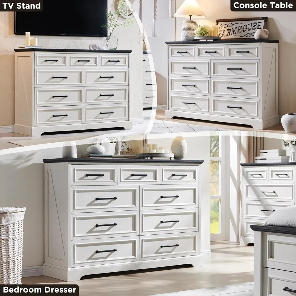 **** Farmhouse 9 Drawer Dresser Tall Modern Bedroom Storage Furniture
