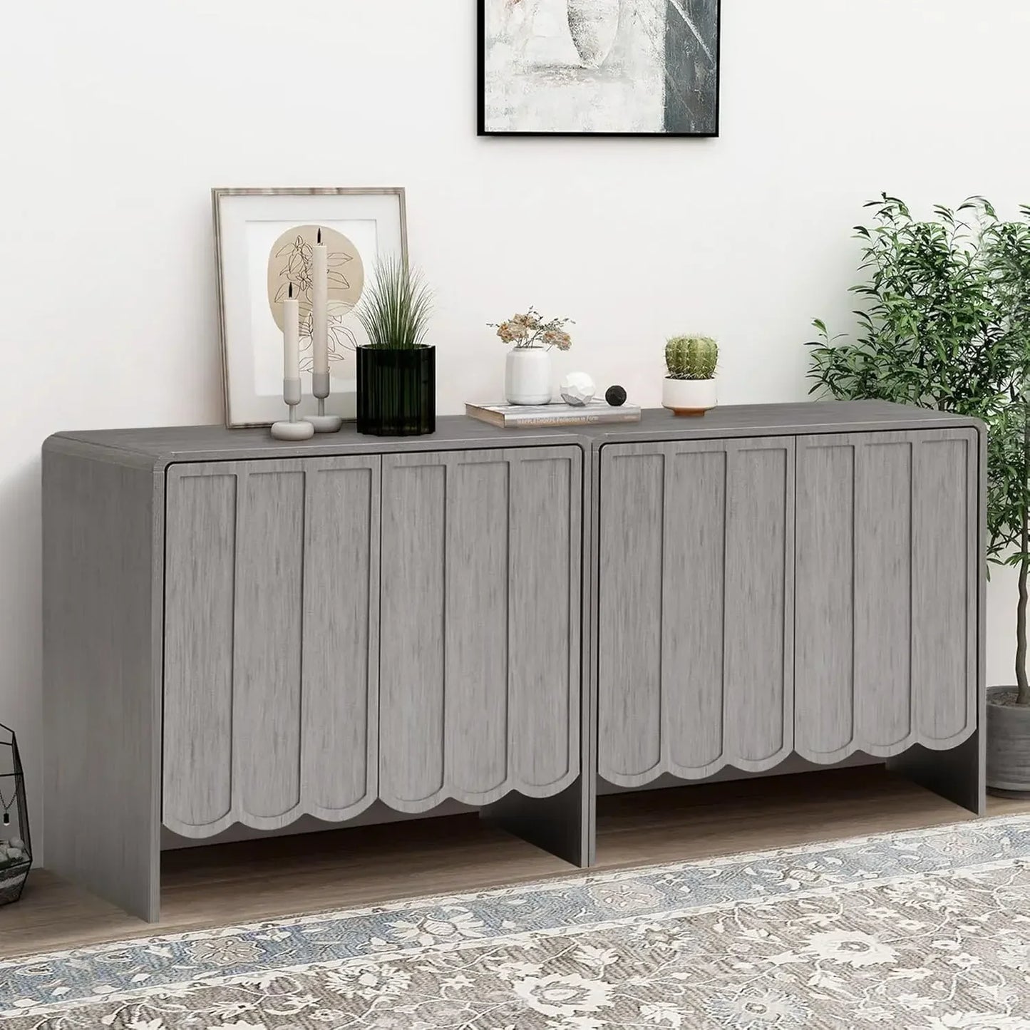 Sideboard Buffet Cabinet Set of 2 Accent Storage Cabinet Adjustable Shelves