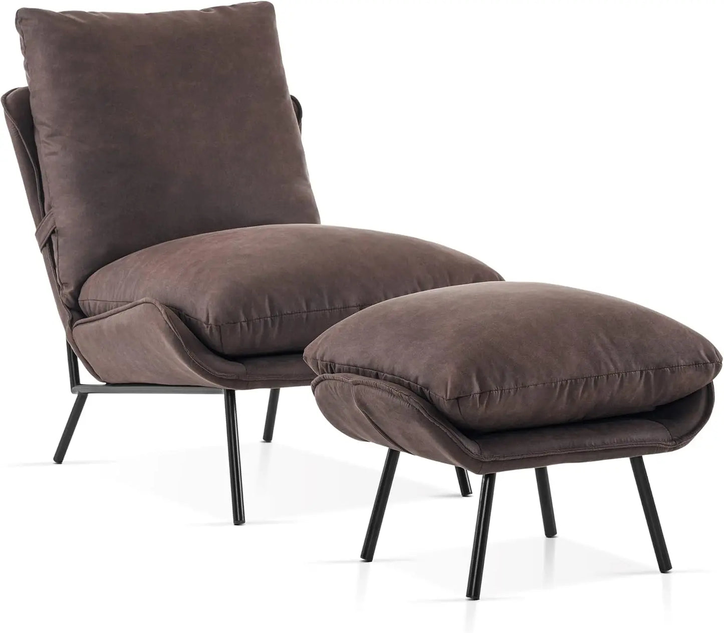Modern Accent Chair Ottoman Leathaire Fabric Upholstered Small Space