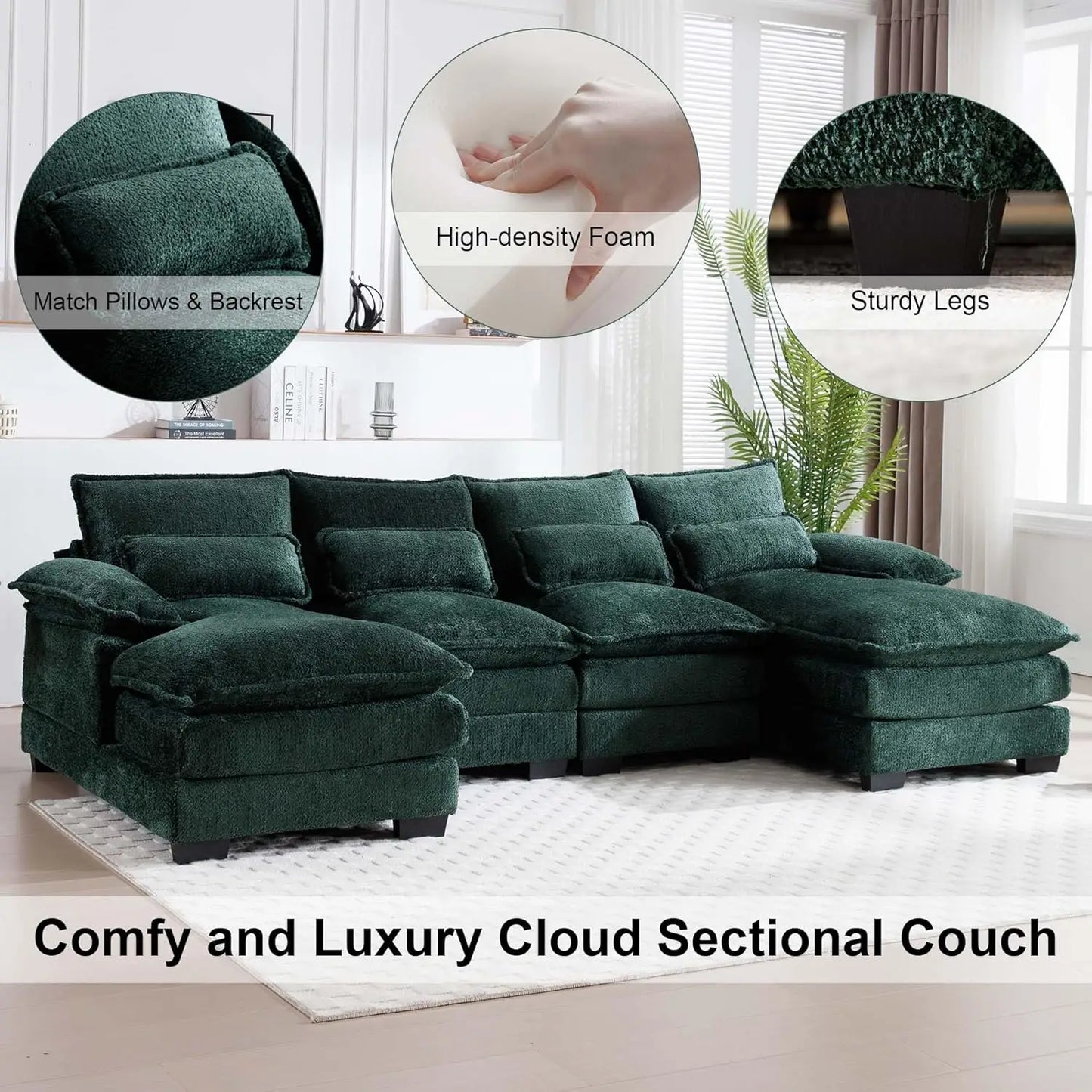 Ljustra U Shaped Cloud Couch 110 Inch Modular Sofa for Living Room