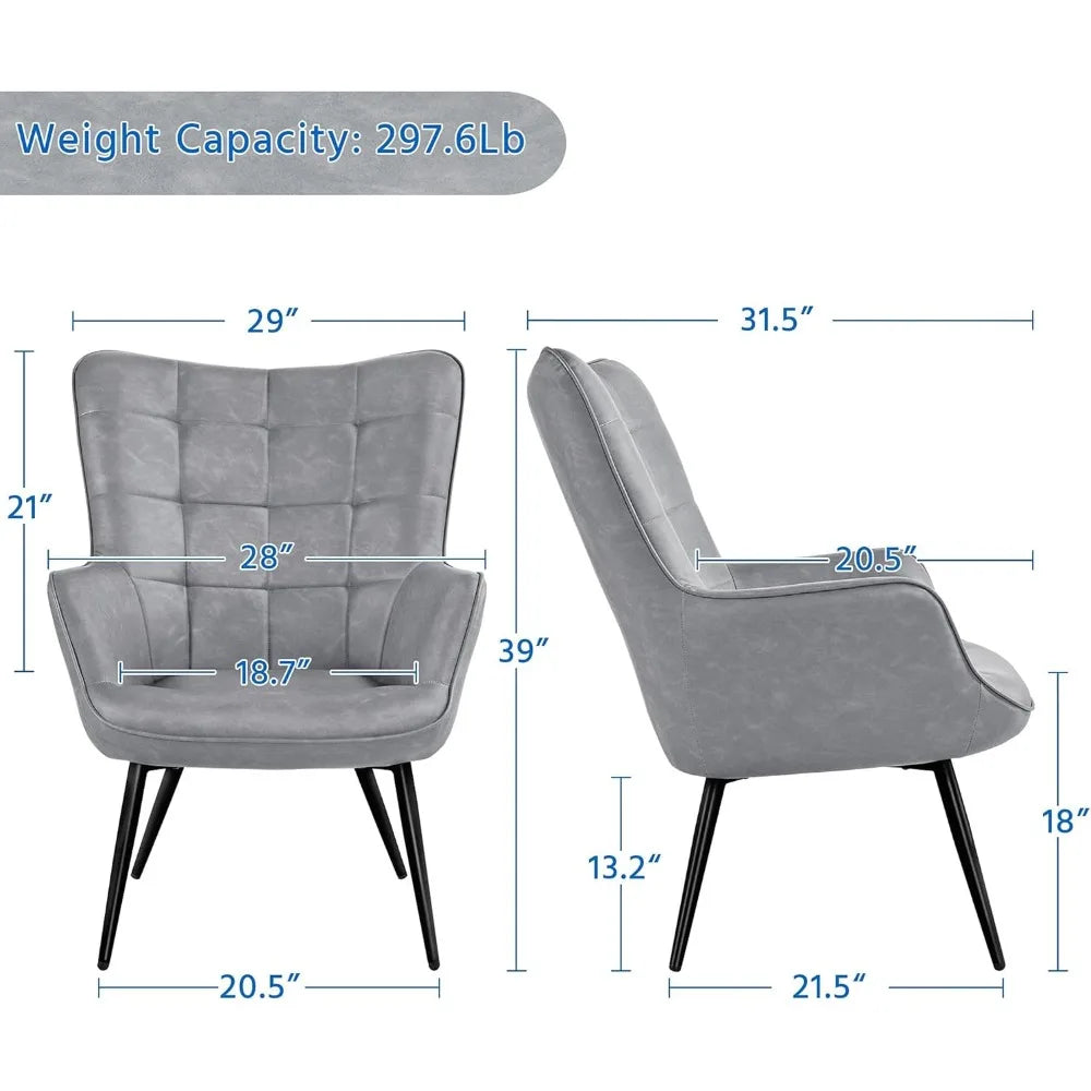 Living Room Faux Leather Accent Chair Tufted Armchair for Home Office